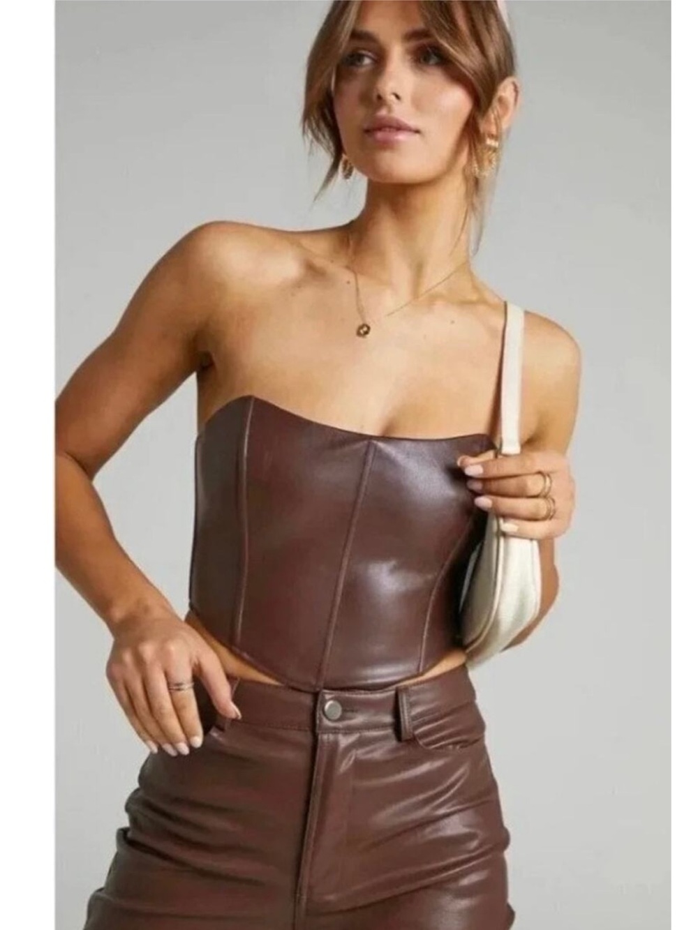Showpo Lorrin Brown Faux Leather Corset